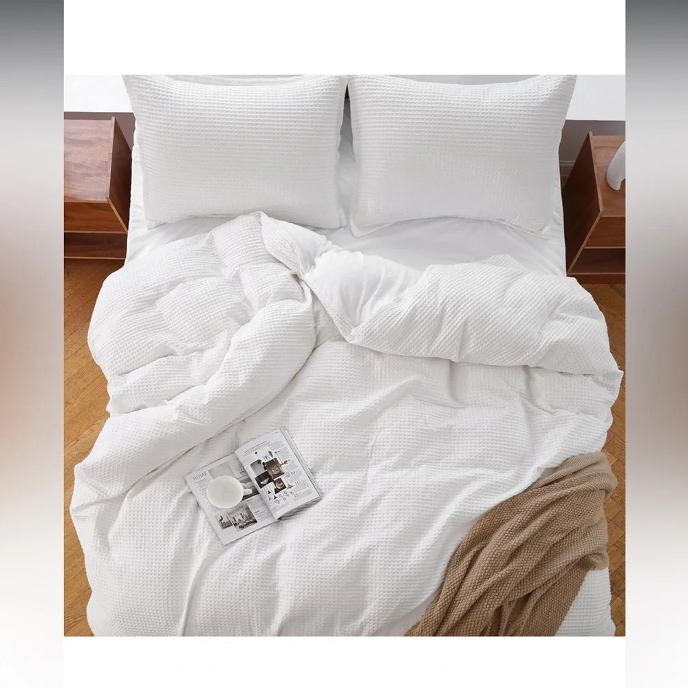 VALUXE Duvet Cover Set Queen Size 100% Cotton,White Waffle Weave Soft